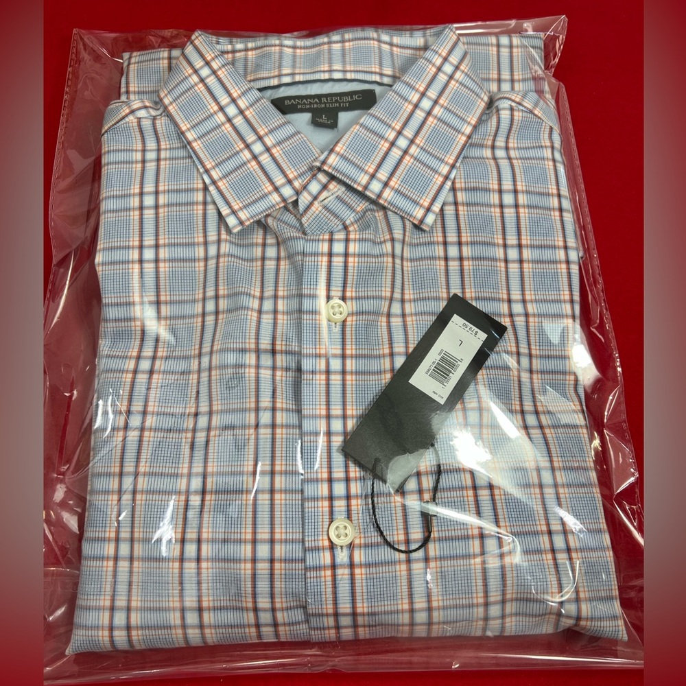 NWT BANANA REPUBLIC MEN’S DRESS SHIRT NON IRON SLIM FIT SIZE L ***